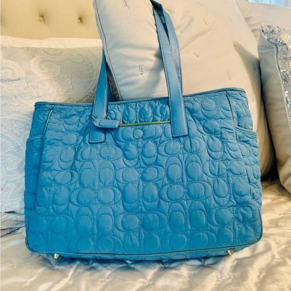 Coach Blue Quilted Baby Diaper Tote - Picture 4 of 14